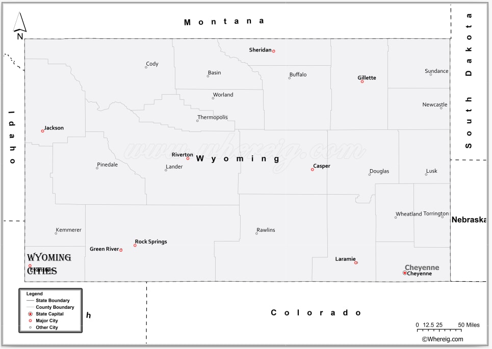 Map of Wyoming Cities, List of Cities in Wyoming