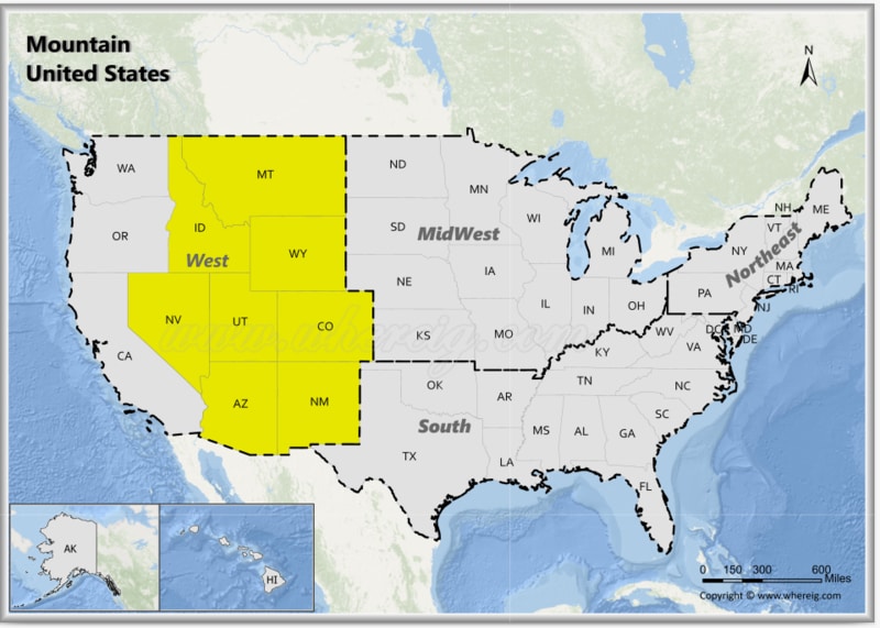 Map of Mountain States, USA