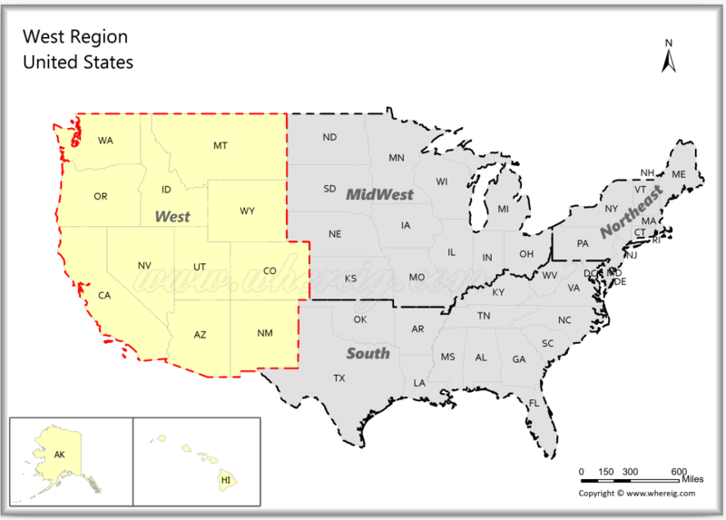 Map of Western Region States, USA