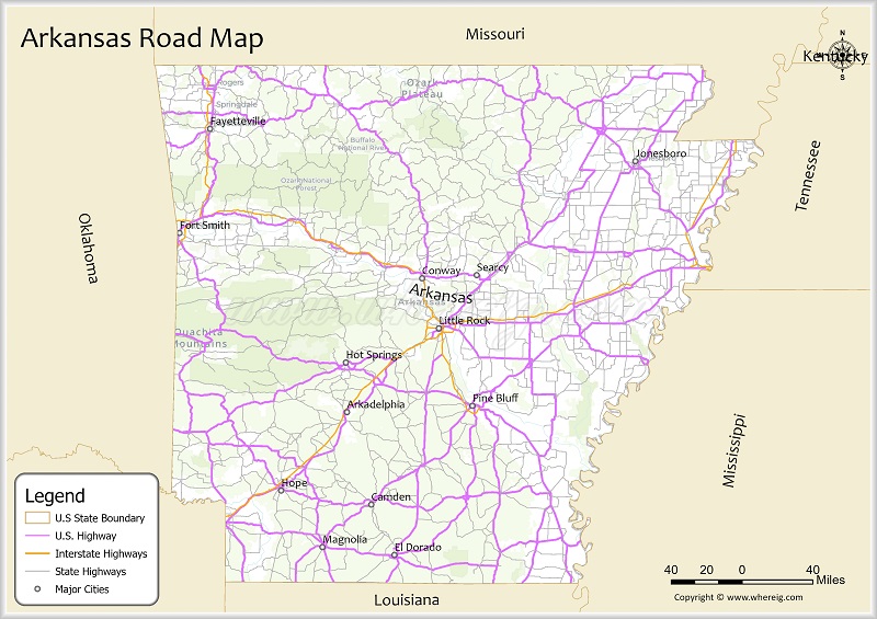 Arkansas Road Map Showing Highways