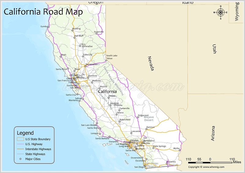 California Road Map Showing Highways
