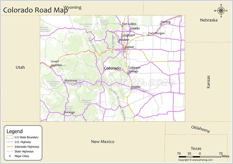 Colorado Road Map Showing Highways