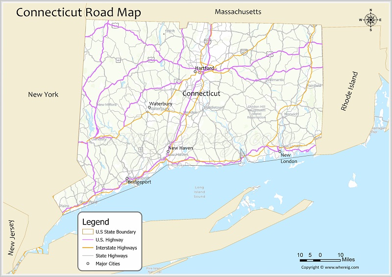 Connecticut Road Map Showing Highways