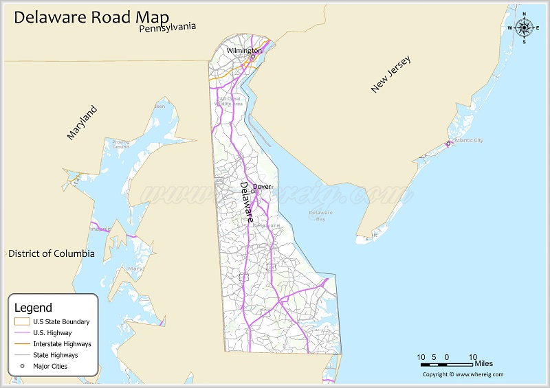 Delaware Road Map Showing Highways