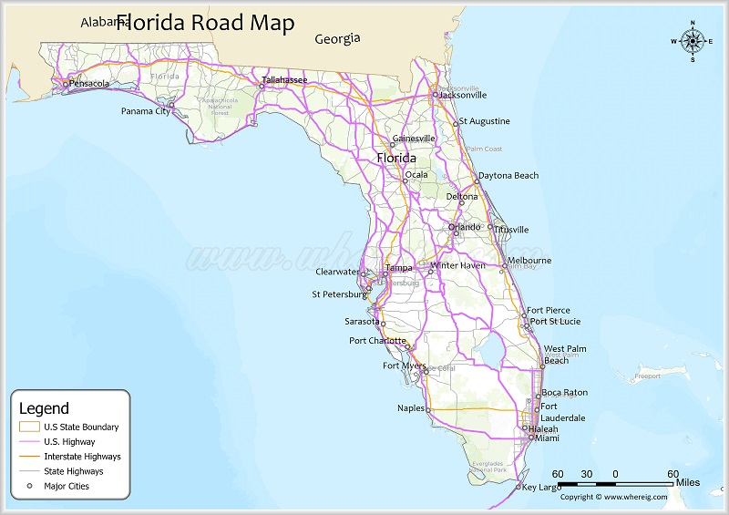 Florida Road Map Showing Highways