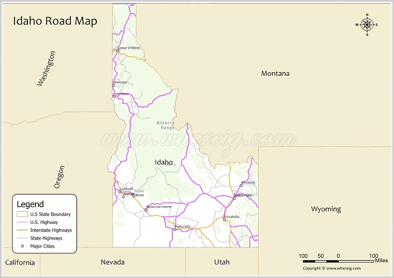 Idaho Road Map Showing Highways