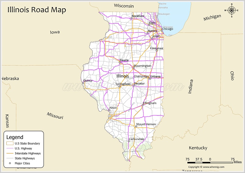 Illinois Road Map Showing Highways