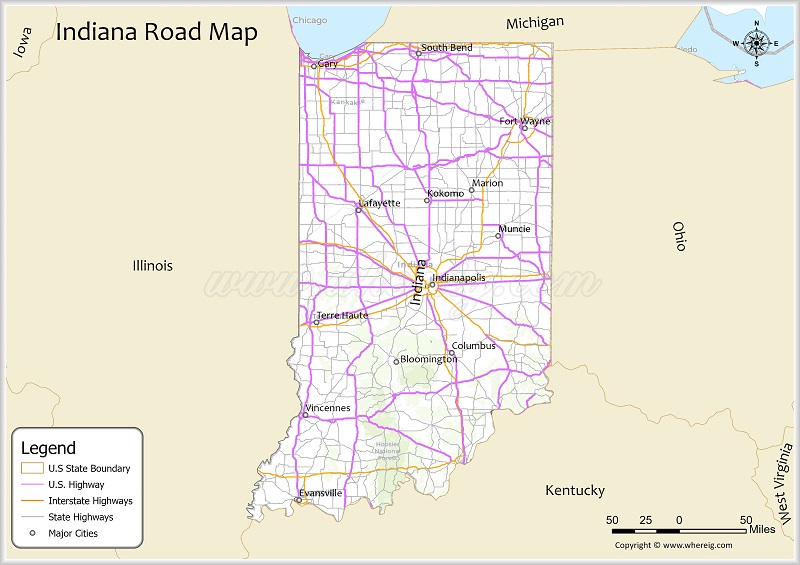 Indiana Road Map Showing Highways