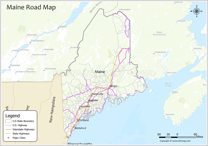 Maine Road Map Showing Highways