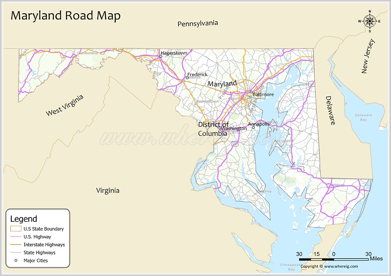 Maryland Road Map Showing Highways