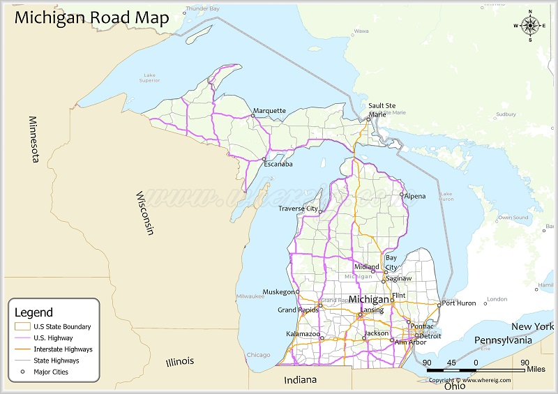 Michigan Road Map Showing Highways