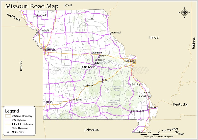 Missouri Road Map Showing Highways