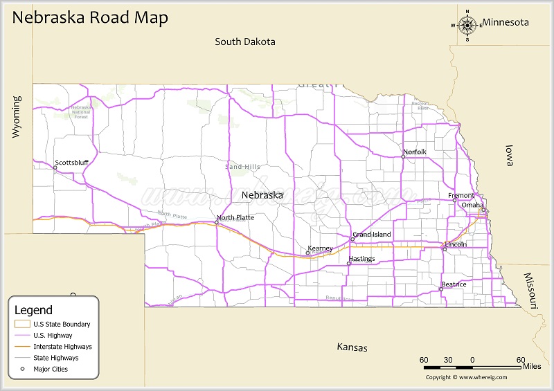 Nebraska Road Map Check Us And Interstate Highways State Routes