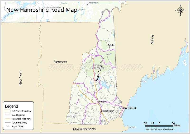 New Hampshire Road Map Showing Highways