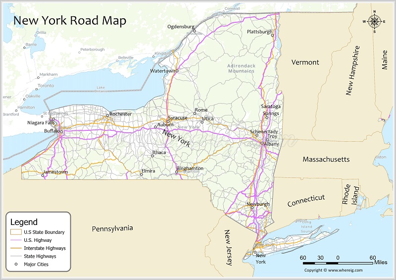New York Road Map Showing Highways