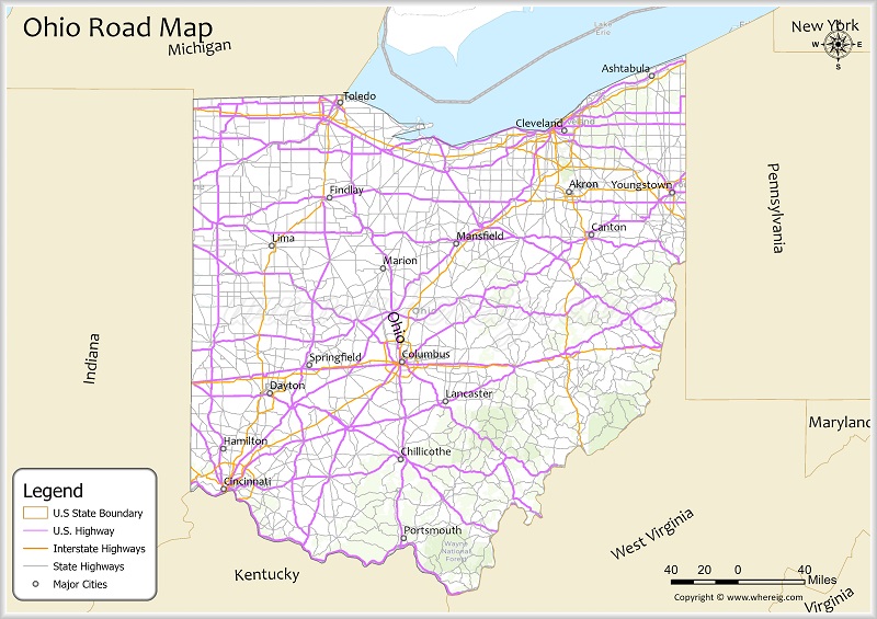 Ohio Road Map Showing Highways