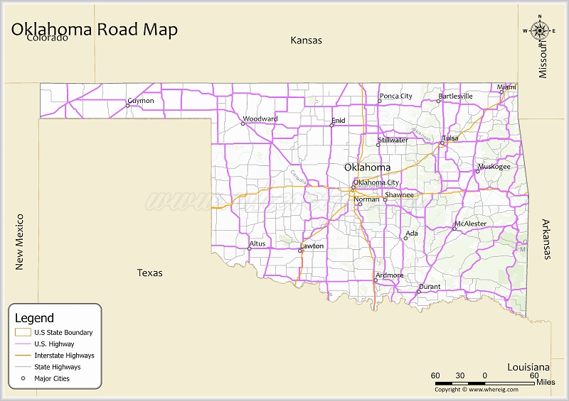 Oklahoma Road Map Showing Highways