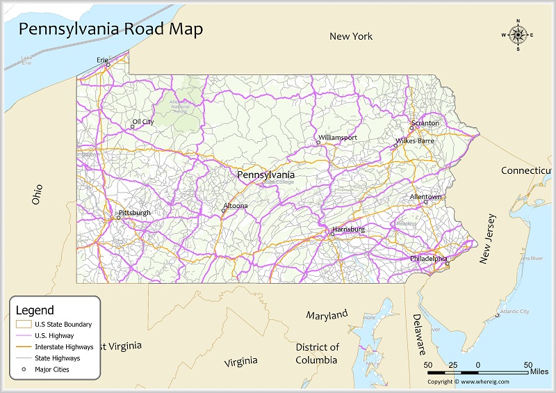 Pennsylvania Road Map Showing Highways