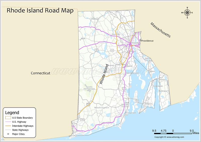 Rhode Island Road Map Showing Highways