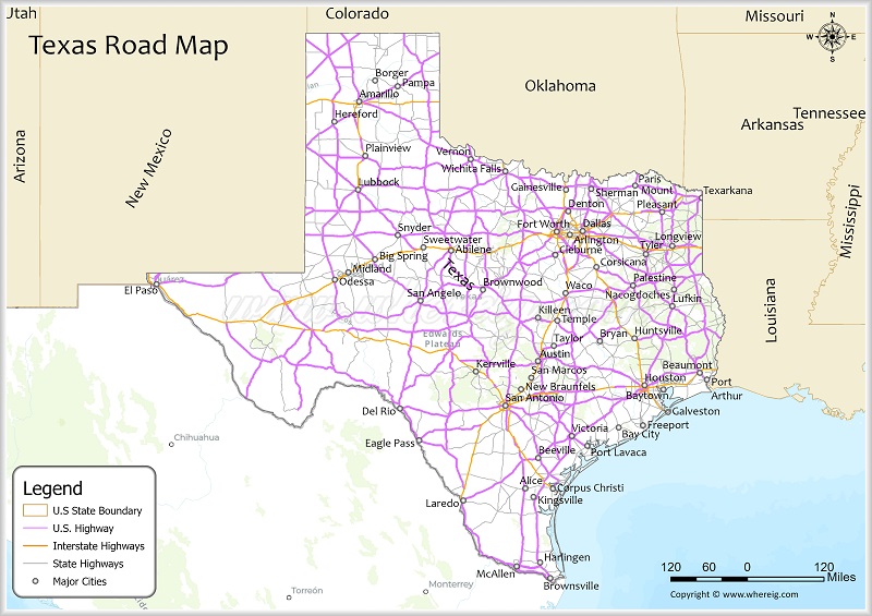 Texas Road Map Showing Highways
