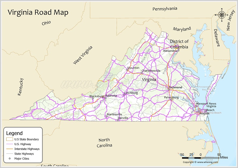 Virginia Road Map Showing Highways