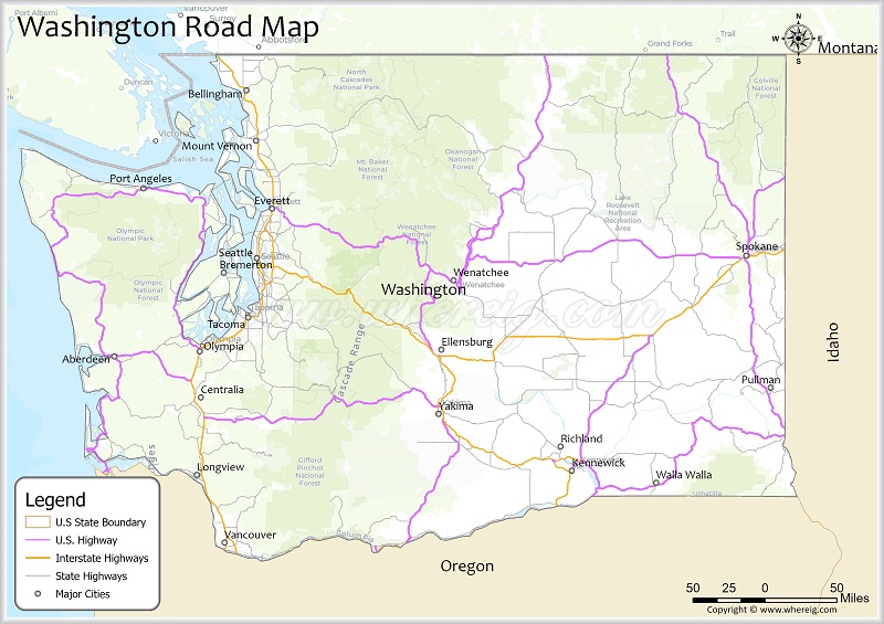 Washington Road Map Showing Highways