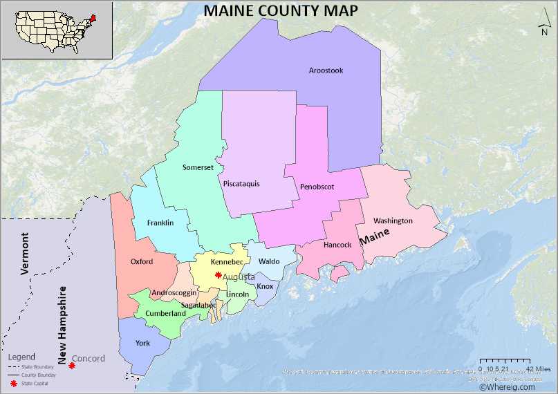 State Of Maine County Map Maine County Map, List Of Counties In Maine With Seats - Whereig.com