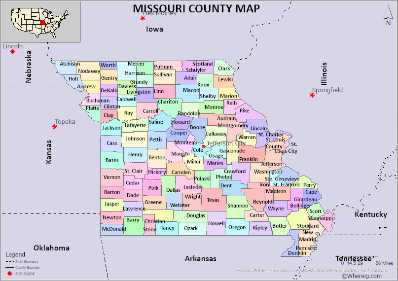 Missouri County Map List Of Counties In Missouri With Seats