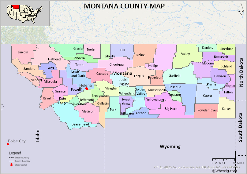 Montana County Map, List of Counties in Montana with Seats - Whereig.com
