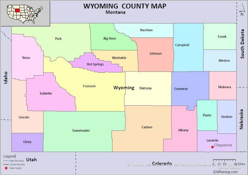 Wyoming County Map With Numbers Wyoming County Map List Of Counties In Wyoming With Seats Whereig Com
