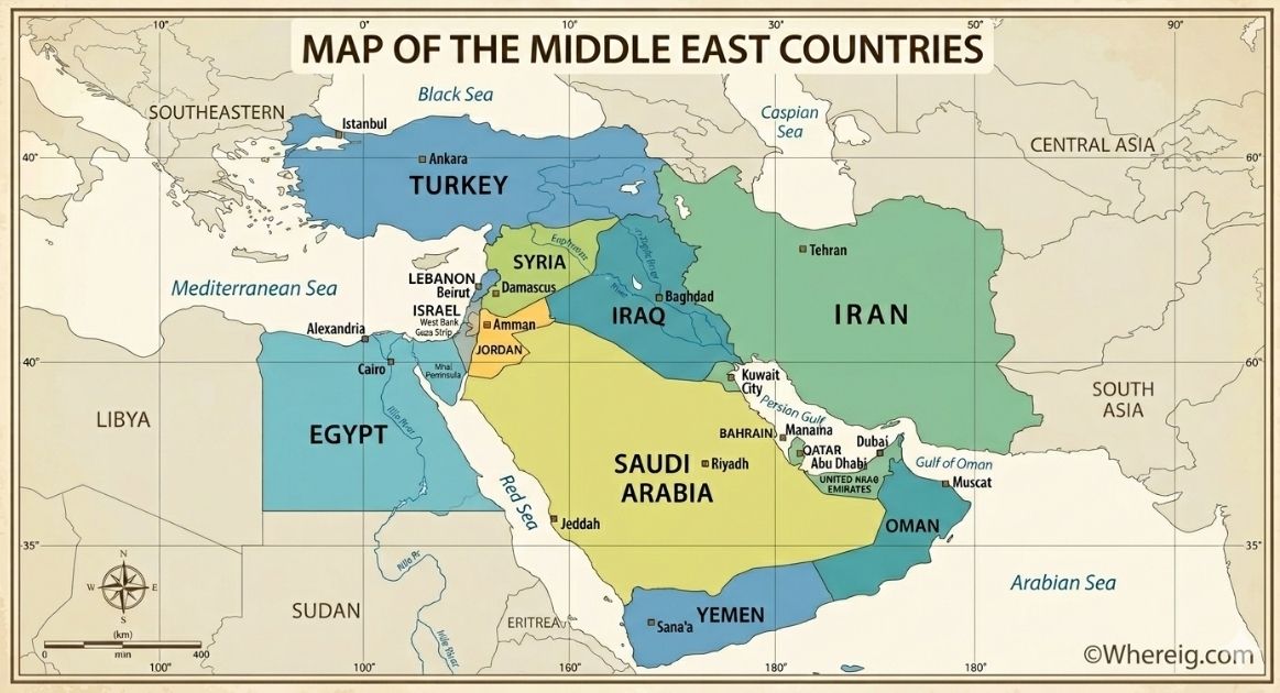 Middle East Countries Map Middle East Countries Map