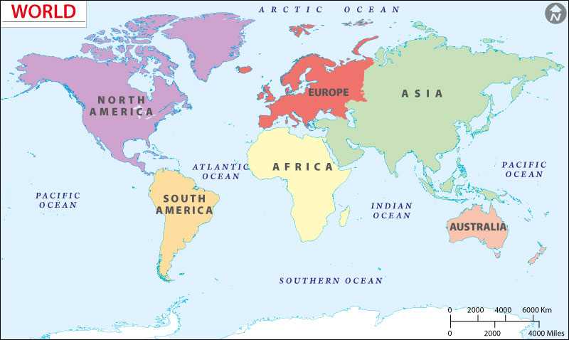World Oceans Map - Map shows the location of five oceans of the world